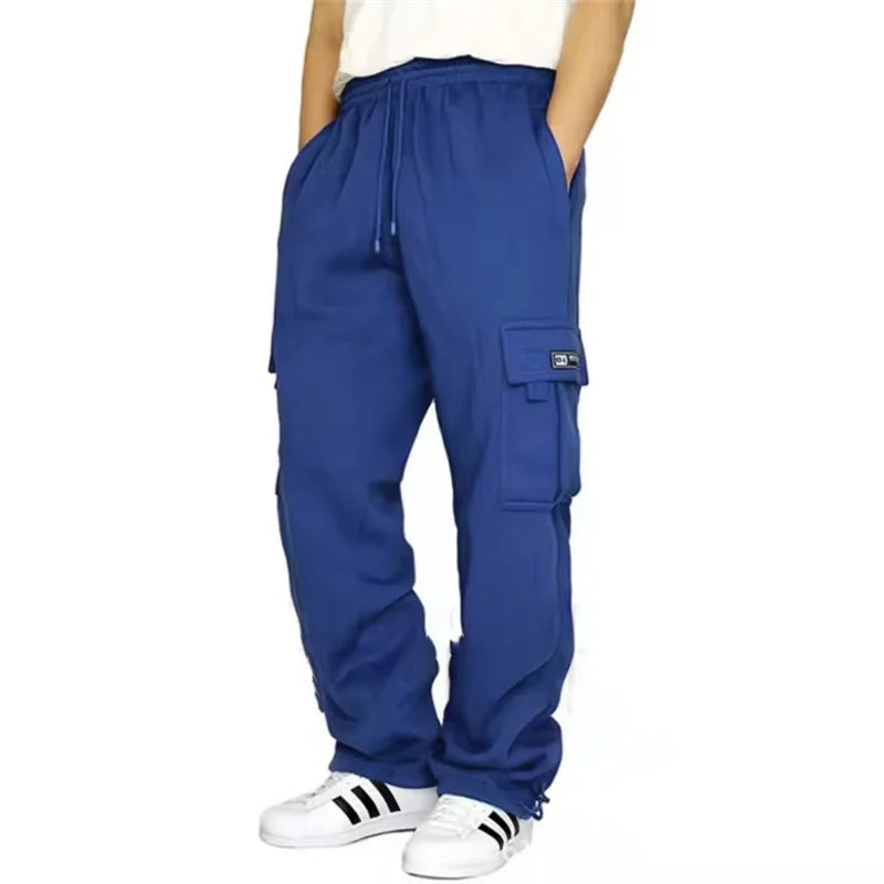 autumn winter Fashion Men's casual Sports pants Solid Color multi-pocket straight Leg Trousers loose large size men cargo pants