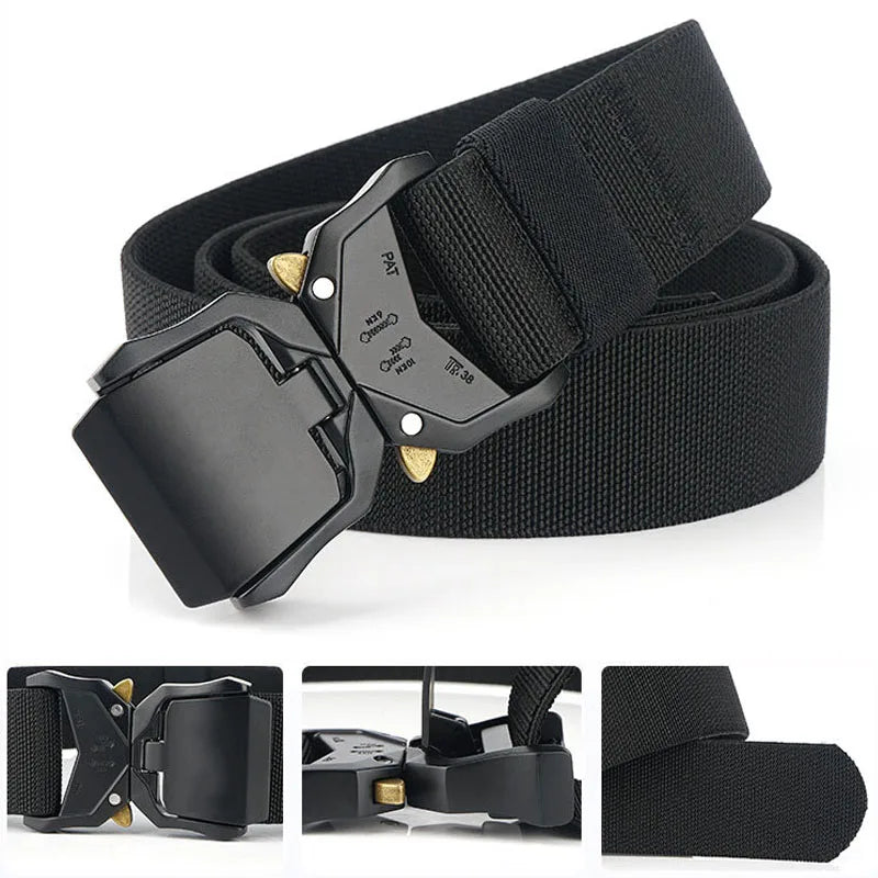 Quick Release Tactical Belt Men Black Outdoor Belt Buckle Best Men's Belt Black Casual Training Hunting Nylon Braided Belts New