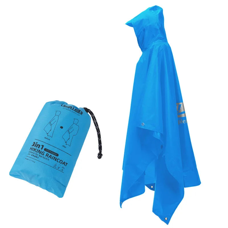 Outdoor 3 In 1 Raincoat Hooded Sleeve Waterproof Rain Poncho Motorcycle Rain Cover Camping Hiking Travel Portable Rainwear Tent