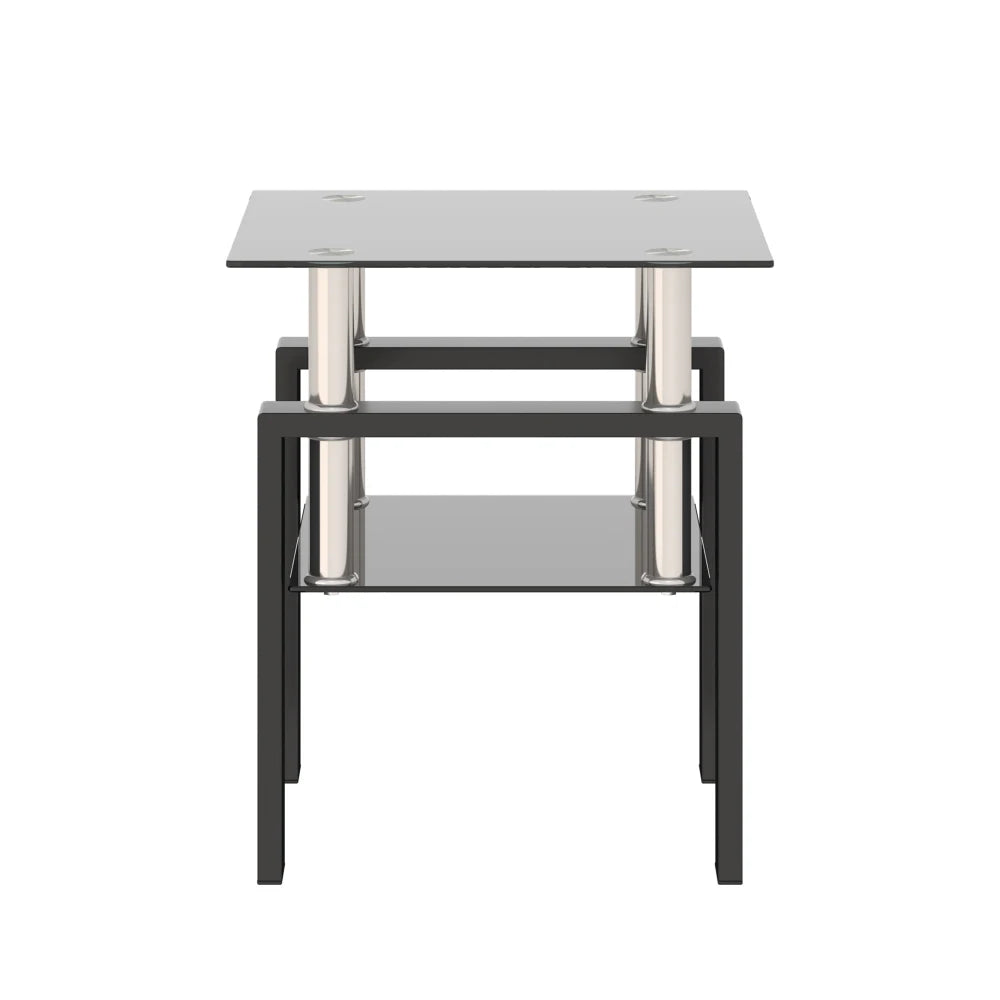 1-Piece Modern Tempered Glass Tea Table Coffee Table End Table Square Table for Living Room Black