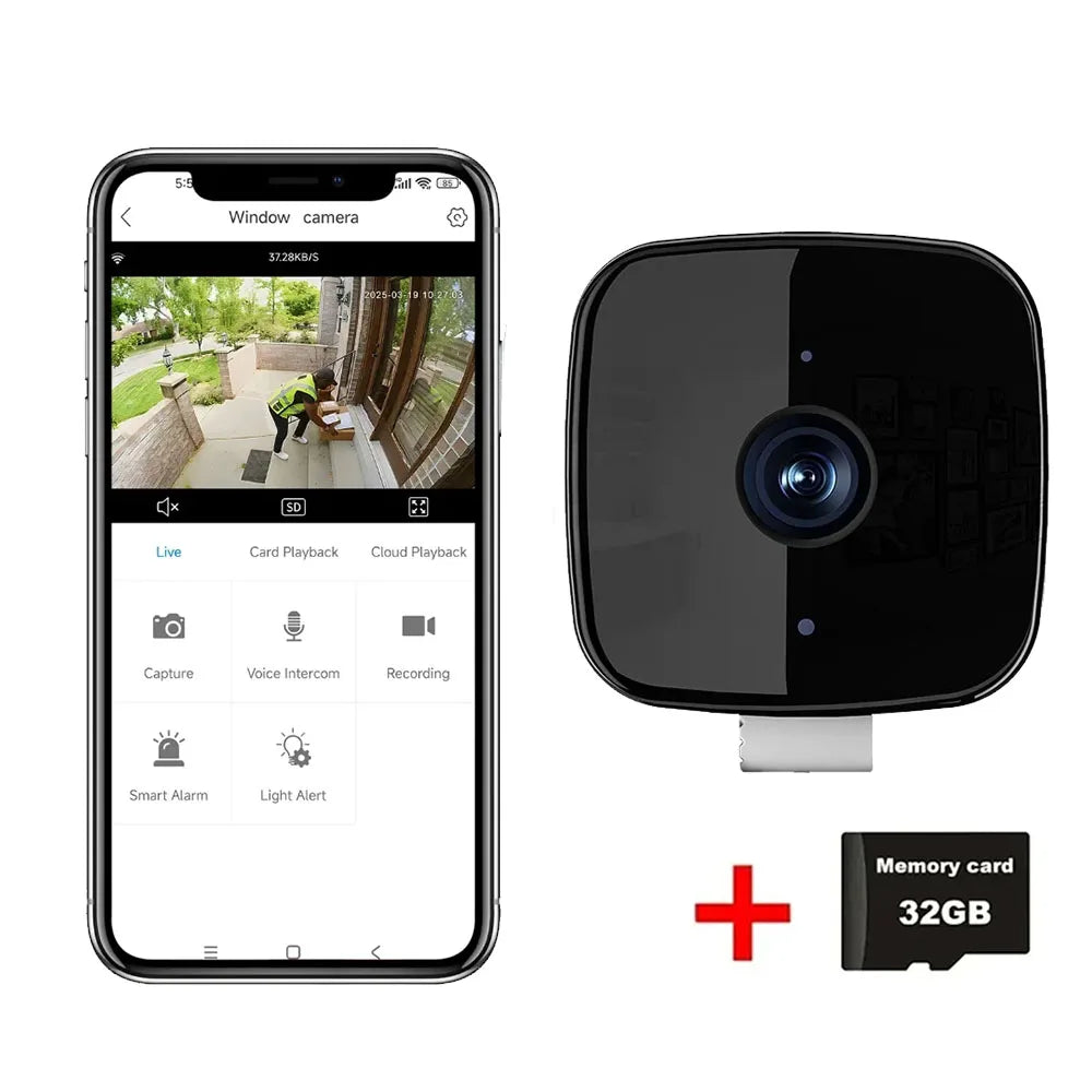 1080P WiFi Window Camera Full Color Night Vision Two-Way Audio Through Window Indoor Home Security Baby Monitor Camera
