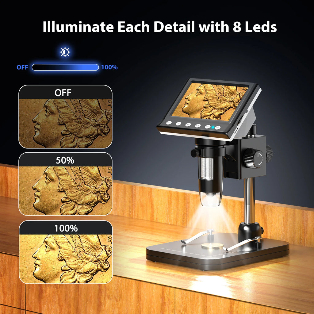 Hayve 4.3'' Digital Microscope 1000X Coin Microscope 1080P Video Microscope for Adult Soldering Microscope With 8 LEDs , PC View