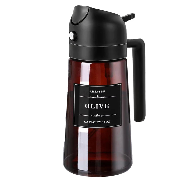 16oz/470ml 2-in-1 Brown Glass Oil Dispenser Sprayer Leakproof Eco-Friendly Olive Oil Sprayer for Cooking Baking BBQ Grill