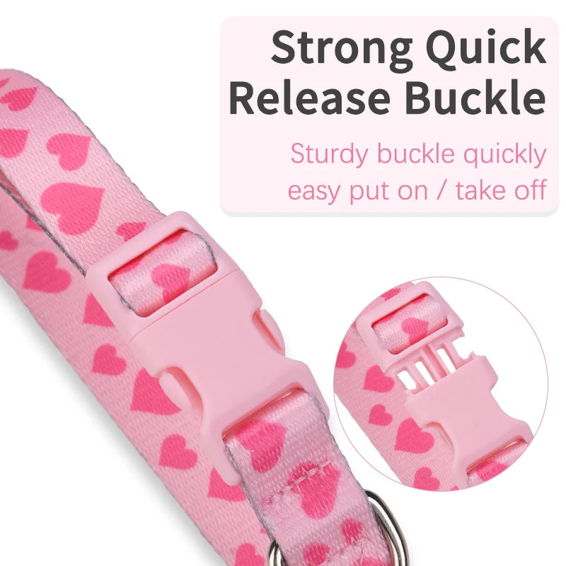 CP613--love printed pet dog & cat collar, high density printed ribbon and exquisite pendant, durable buckle.