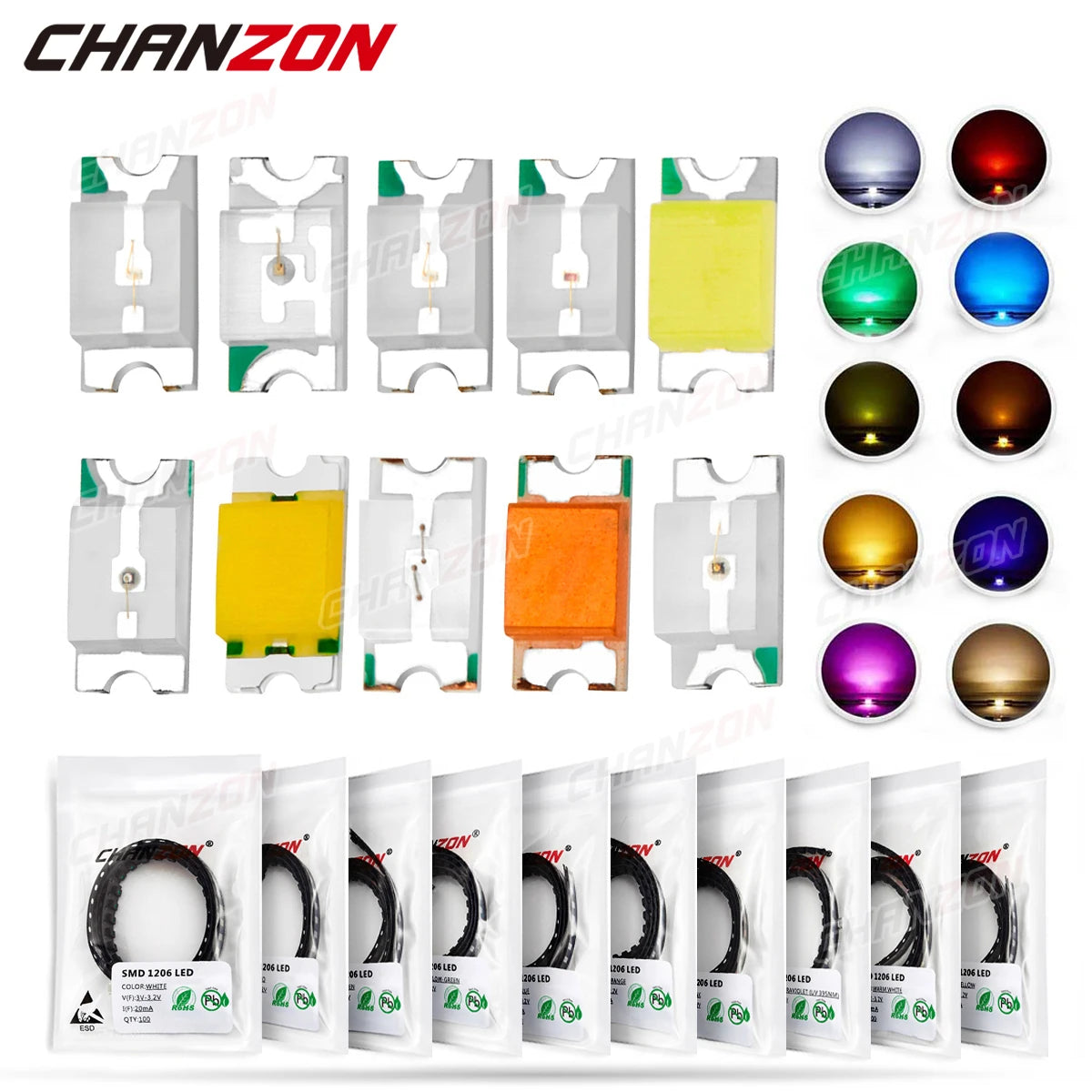 1206 3216 SMD LED Diode Chip Warm White Red Green Blue Yellow Orange UV Purple Pink RGB SMT Lamp Light Beads Emitting Kit