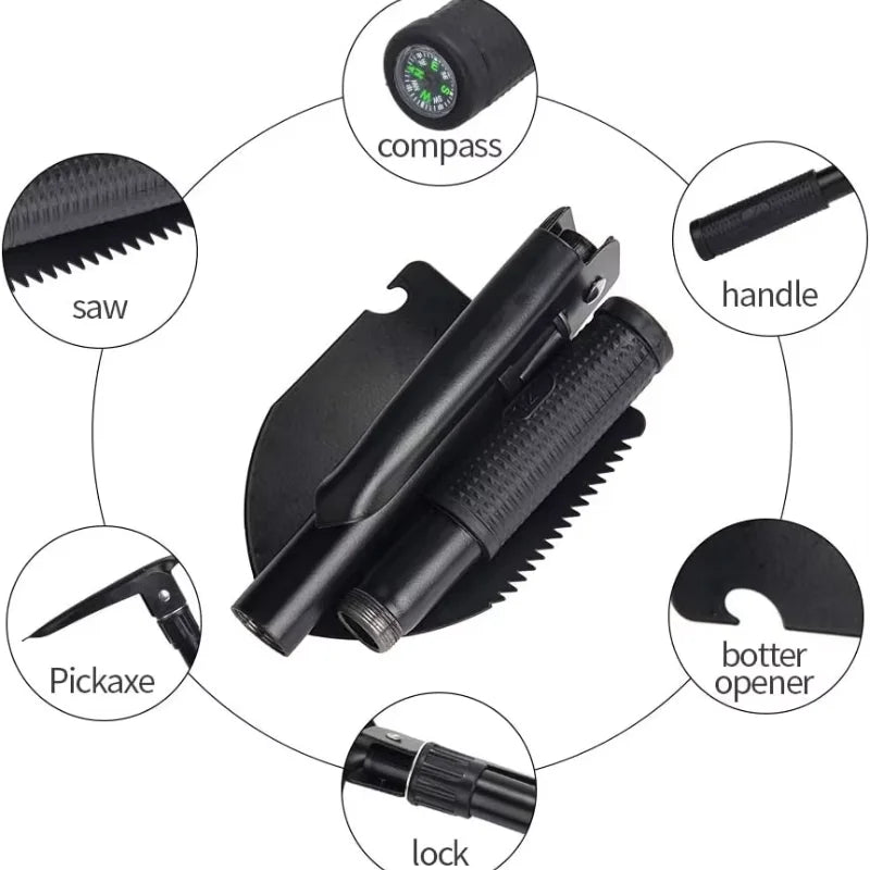 Multi-Function Foldable Camping Shovel Telescopic Survival Gear for Hiking Gardening Snow Removal and Outdoor Adventure