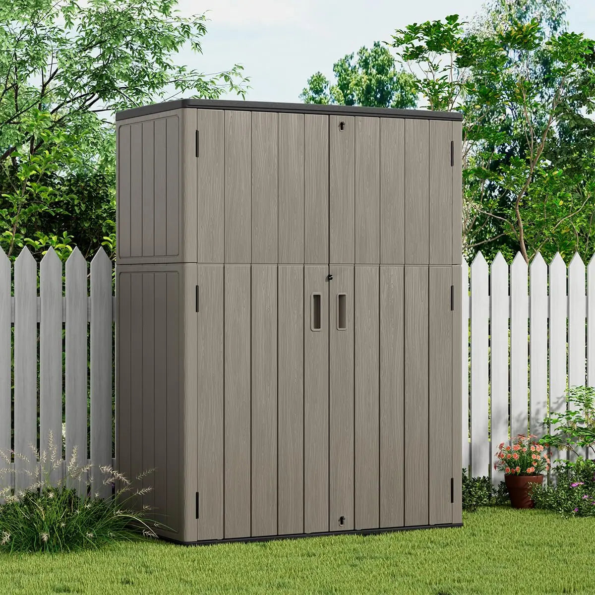 Outdoor Storage Shed,57 Cu.ft Vertical Outdoor Storage Cabinet Waterproof, Outdoor Resin Tool Shed for Patio, Customized