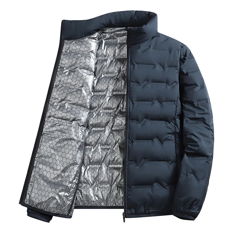 Winter Casual Warm Men Hiking Down Jacket Outdoor Windproof Outerwear Solid Color Thicken Male Down Coats Fashion Stand Collar