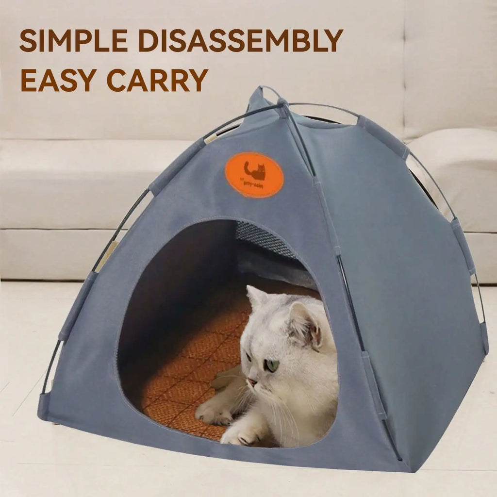 Pet Tent House Suitable for Indoor Small Dog House with Cooling Pad Photo Props Pet Tent House Bed Rattan Mat