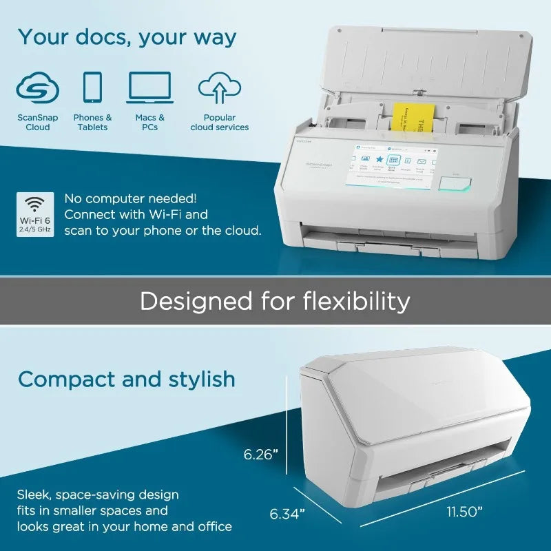 IX2500 Wireless Or USB High-Speed Cloud Enabled Document, Photo & Receipt Scanner With Large 5" Touchscreen And 100