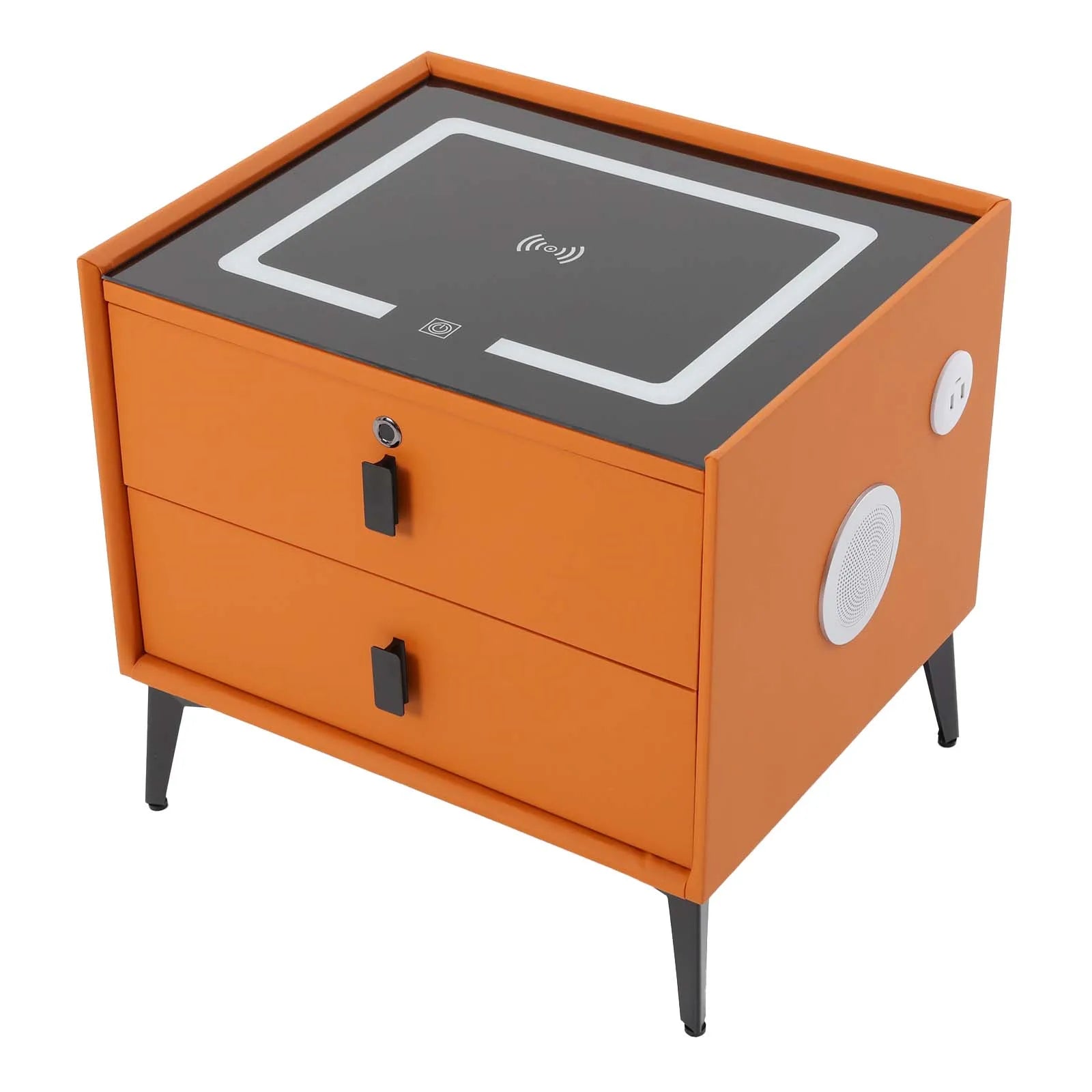 Modern Rectangular Bedside Table with Drawers Bluetooth Speaker Smart Bedside