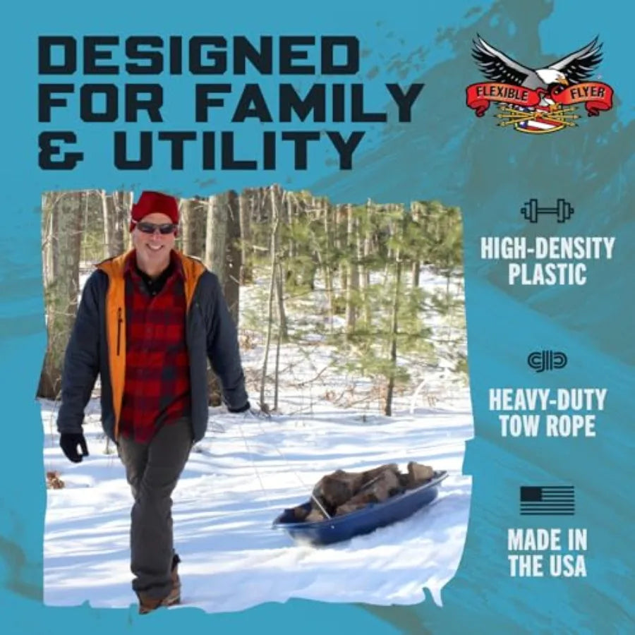 Winter Trek 3-Person Large Snow Sled 5.5 ft Heavy-Duty Plastic Toboggan Pull Sled for Downhill Fun Utility Ice F