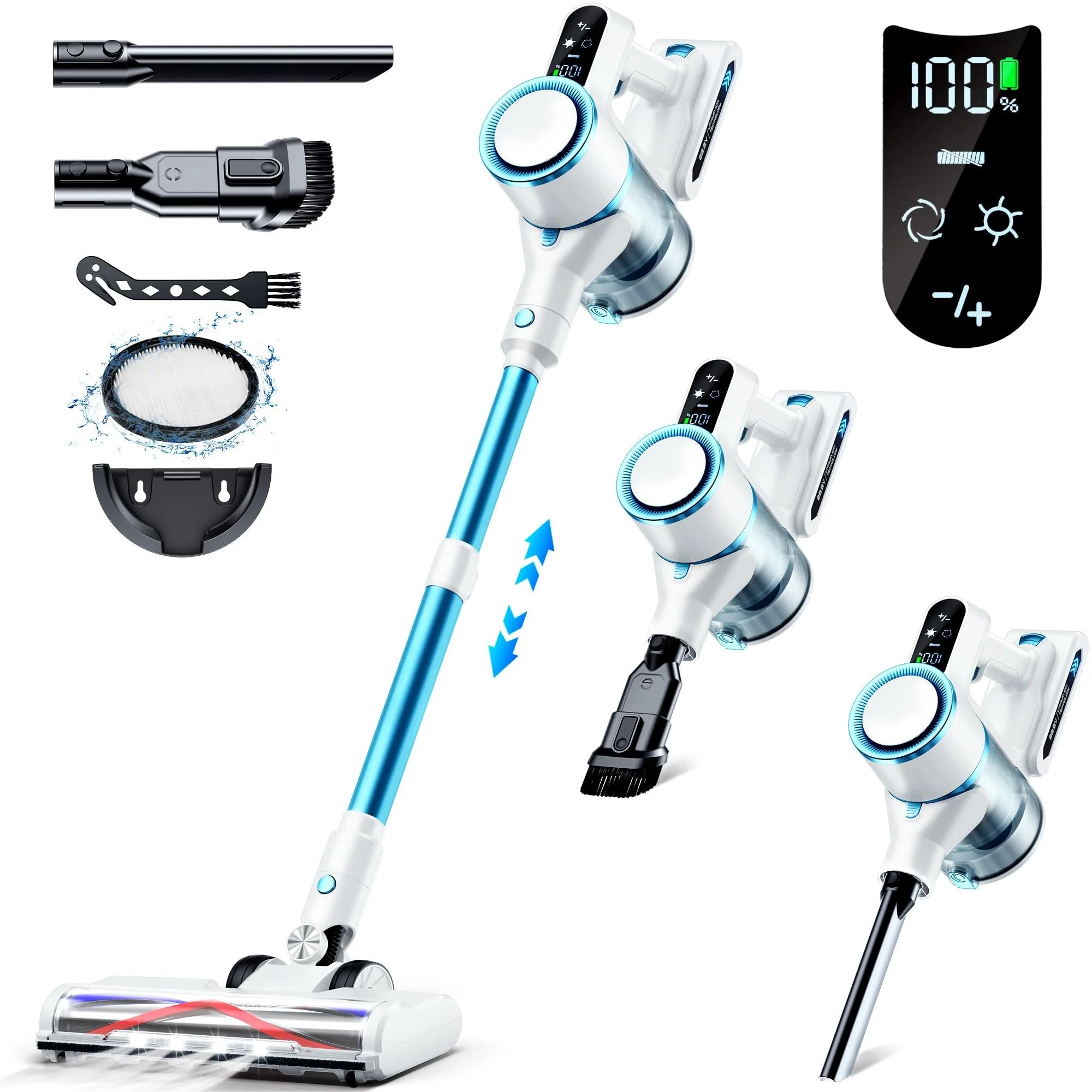 , 28kPa Stick Vacuum with LED Display, Powerful Vacuum Cleaner up to 40mins Runtime
