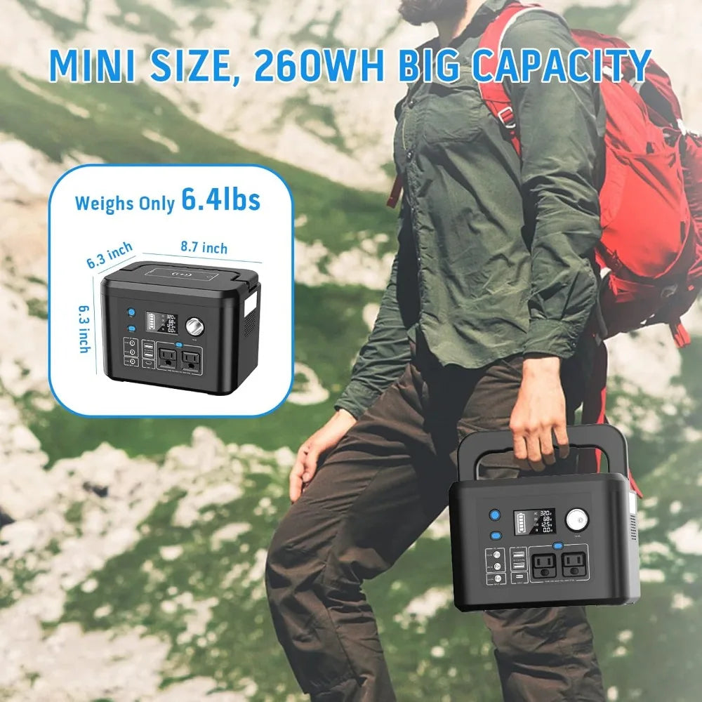 Portable Power Station 350W,  260Wh/70,000mAh Backup Lithium Battery, 110V Pure Sine Wave Power Bank with 2 AC Outlets