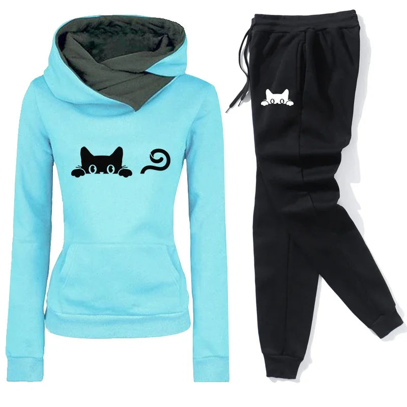 2025 Autumn Winter Women Jogging Set Printed High Collar Hoodie Sports Pants Sports Wear Women's Sports Set Women Tracksuit Sets