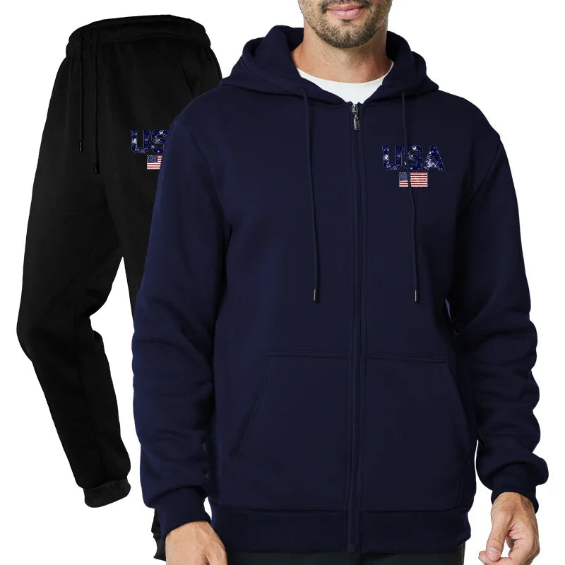 Men's Fashion Outdoor Fitness Jogging Sports Luxury Casual Zipper Hoodie and Pants Set Clothing