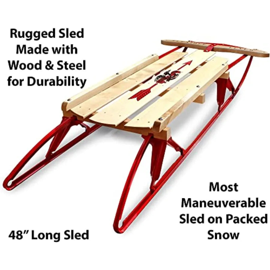 Flexible Flyer Metal Runner Sled. Steel Wood Steering Snow Slider