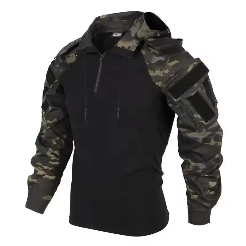 Outdoor Combat Uniform Tactical Suits Wear Resistant T-Shirt Hooded Pants Men Clothes Shirts Airsoft Paintball Hunting Clothes