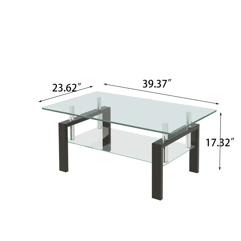 Tempered Clear Glass Coffee Table 2-Layers Coffee