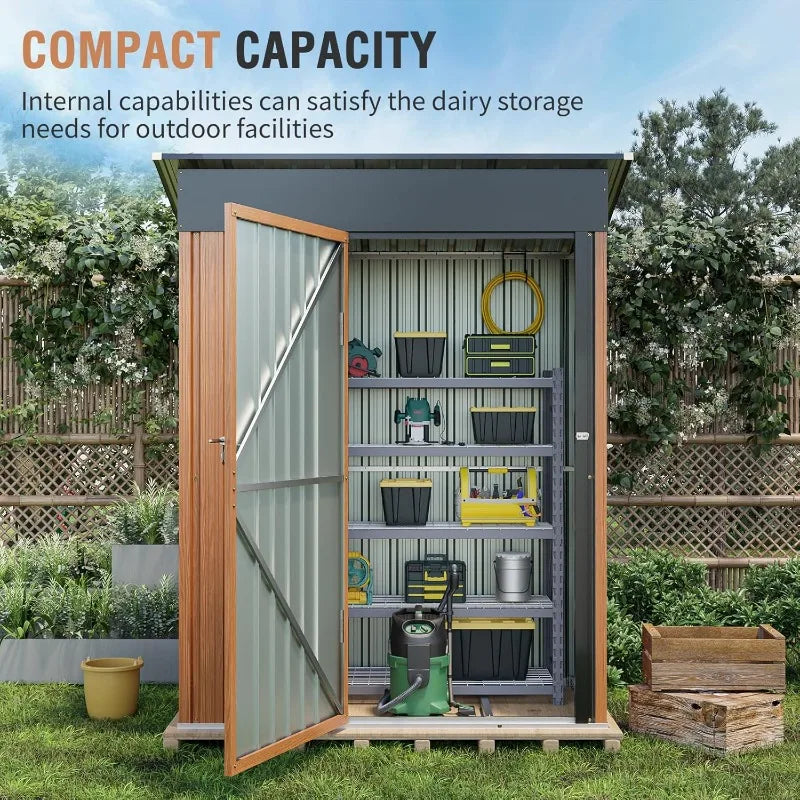 5x3 Ft Storage Shed, Outdoor Metal Shed With Lock, Small Lean To Shed, Compact Vertical Outside Bike Tiny House For Garden