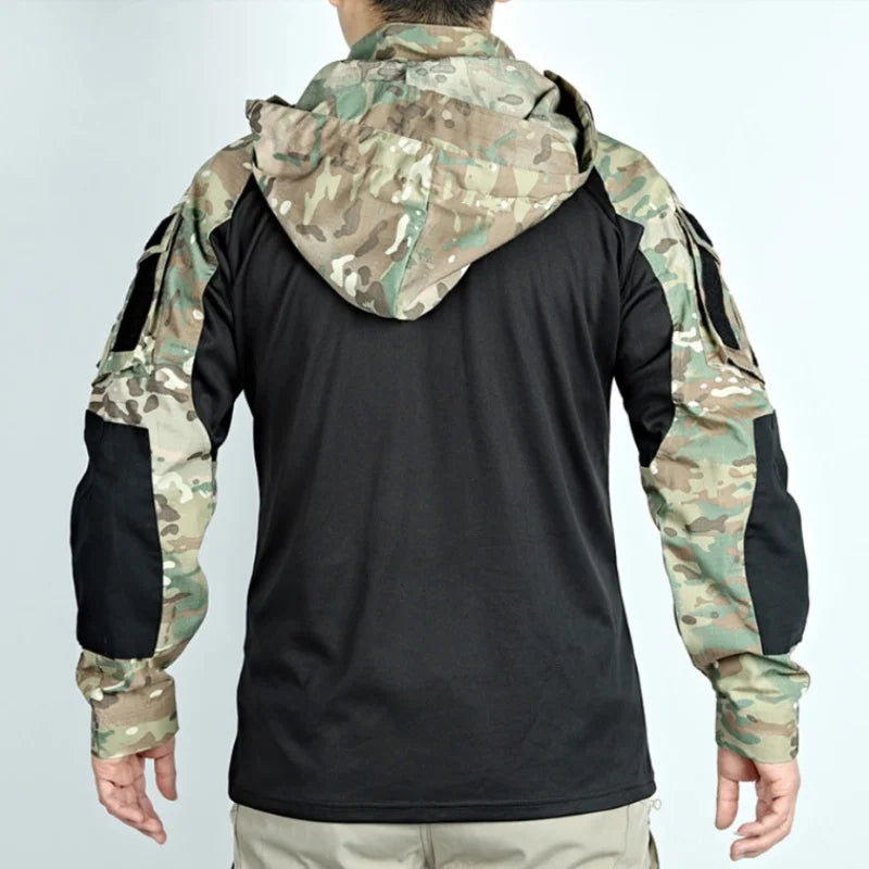 Outdoor Combat Uniform Tactical Suits Wear Resistant T-Shirt Hooded Pants Men Clothes Shirts Airsoft Paintball Hunting Clothes