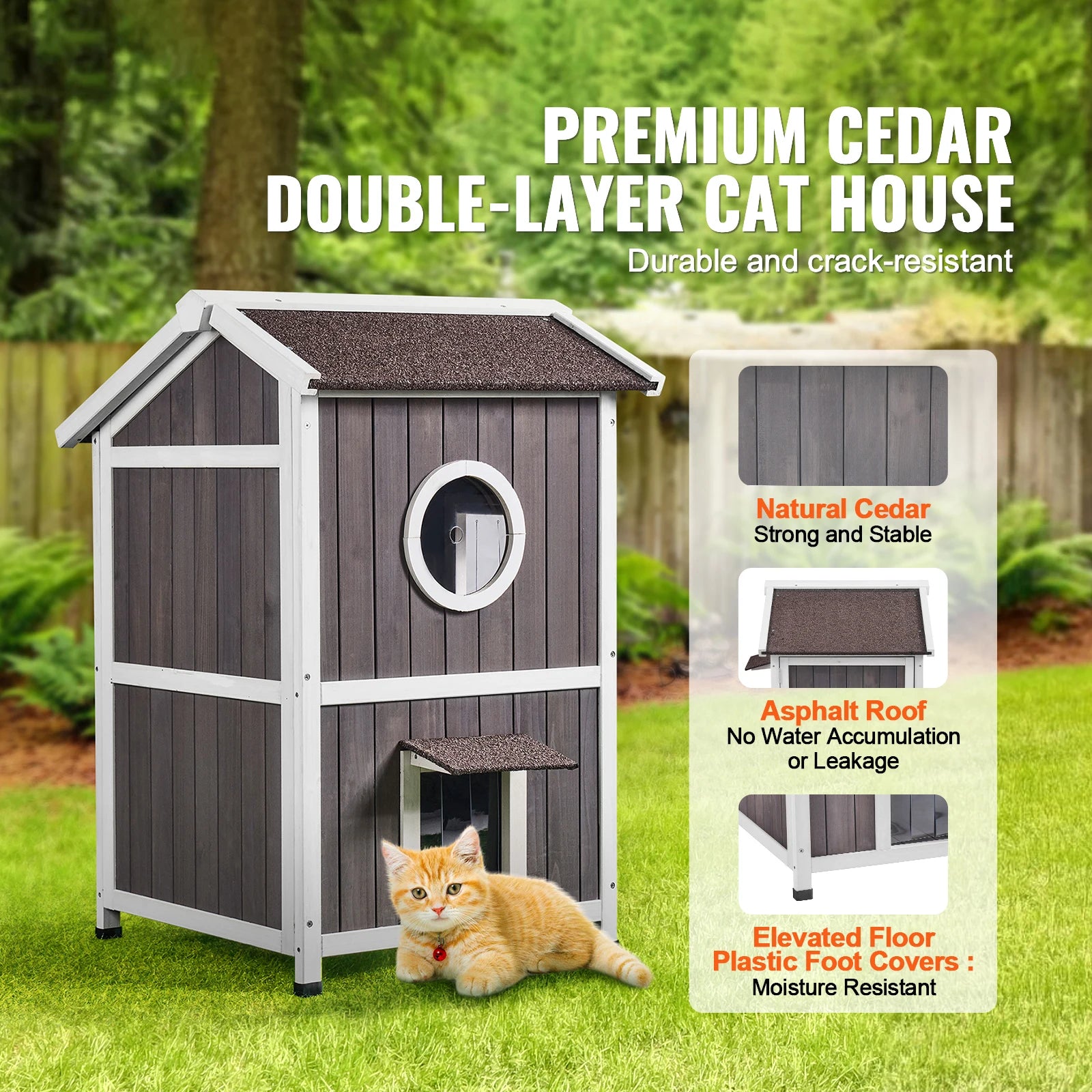 SucceBuy Outdoor Cat House Feral Cat Shelter for Multiple Cat Large Outdoor Wooden Doors Window