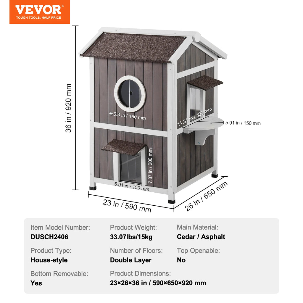 SucceBuy Outdoor Cat House Feral Cat Shelter for Multiple Cat Large Outdoor Wooden Doors Window