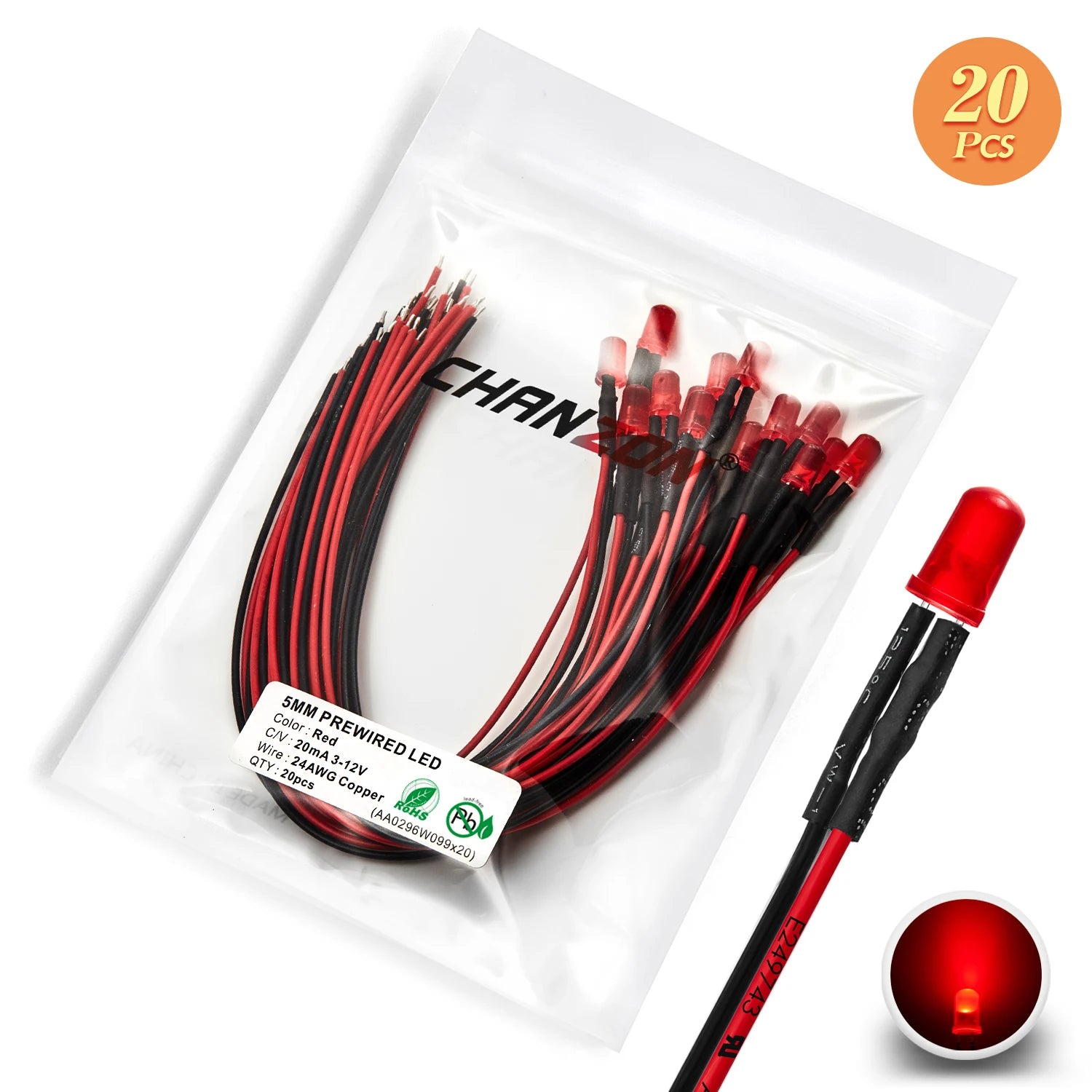 12V 5mm LED Diode Kit White Red Green Blue Yellow Orange Prewired 5 9 12 V Diffused Light Emitting Indicator Assortment Assorted
