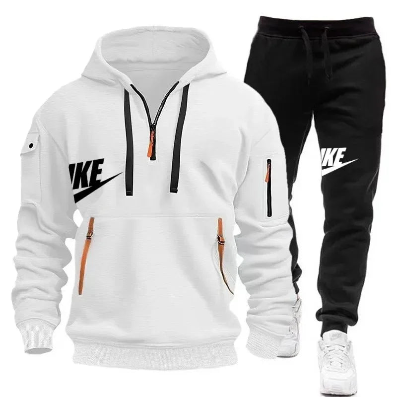 Fashionable outdoor men's casual sportswear set, new autumn and winter multi-pocket men's pullover hoodie + pants 2-piece set