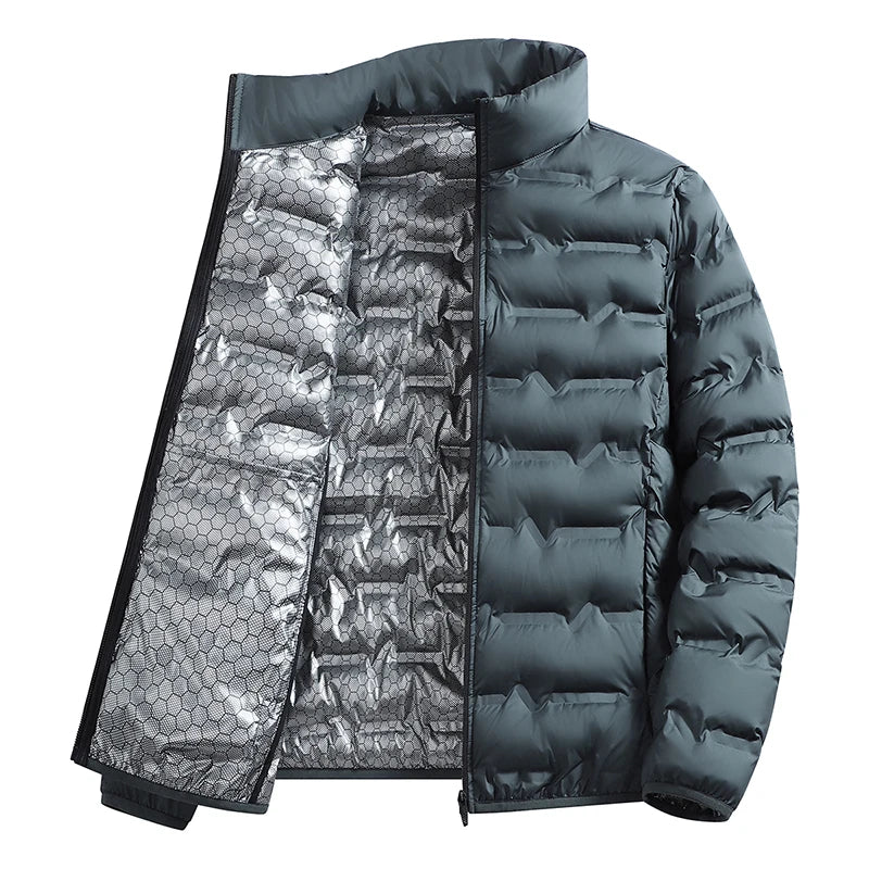 Winter Casual Warm Men Hiking Down Jacket Outdoor Windproof Outerwear Solid Color Thicken Male Down Coats Fashion Stand Collar