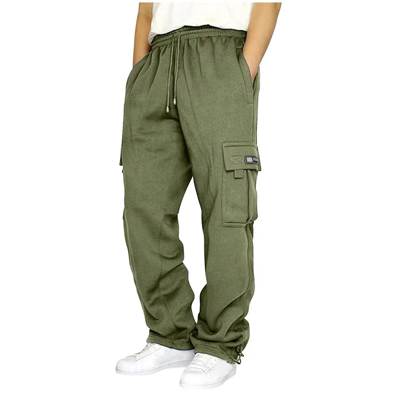autumn winter Fashion Men's casual Sports pants Solid Color multi-pocket straight Leg Trousers loose large size men cargo pants