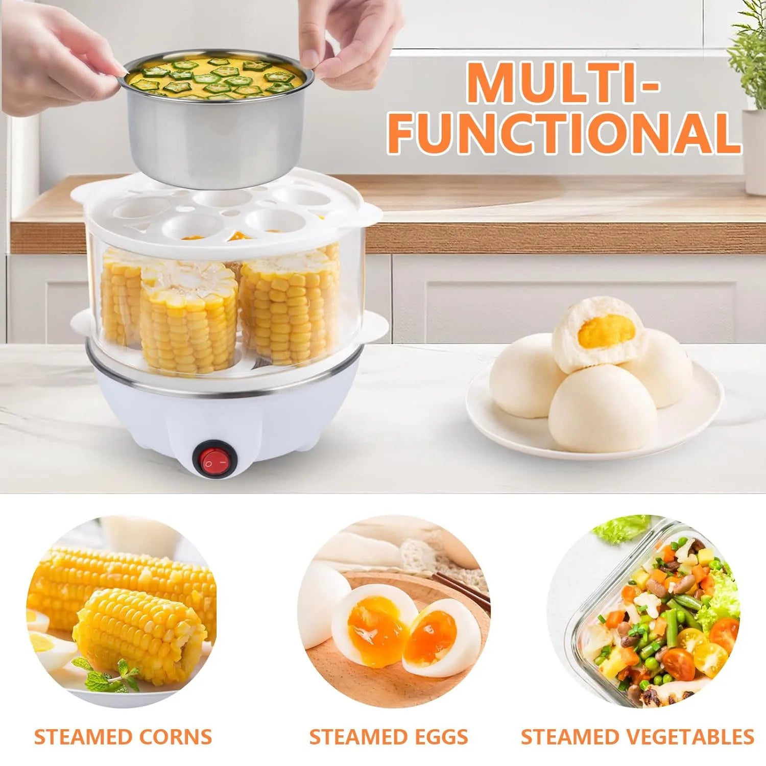 Electric Eggs Cooker, Rapid Multifunctional Mini Eggs Cooker Boiler For Poached Eggs, Scrambled Eggs, Omelets, Auto Shut