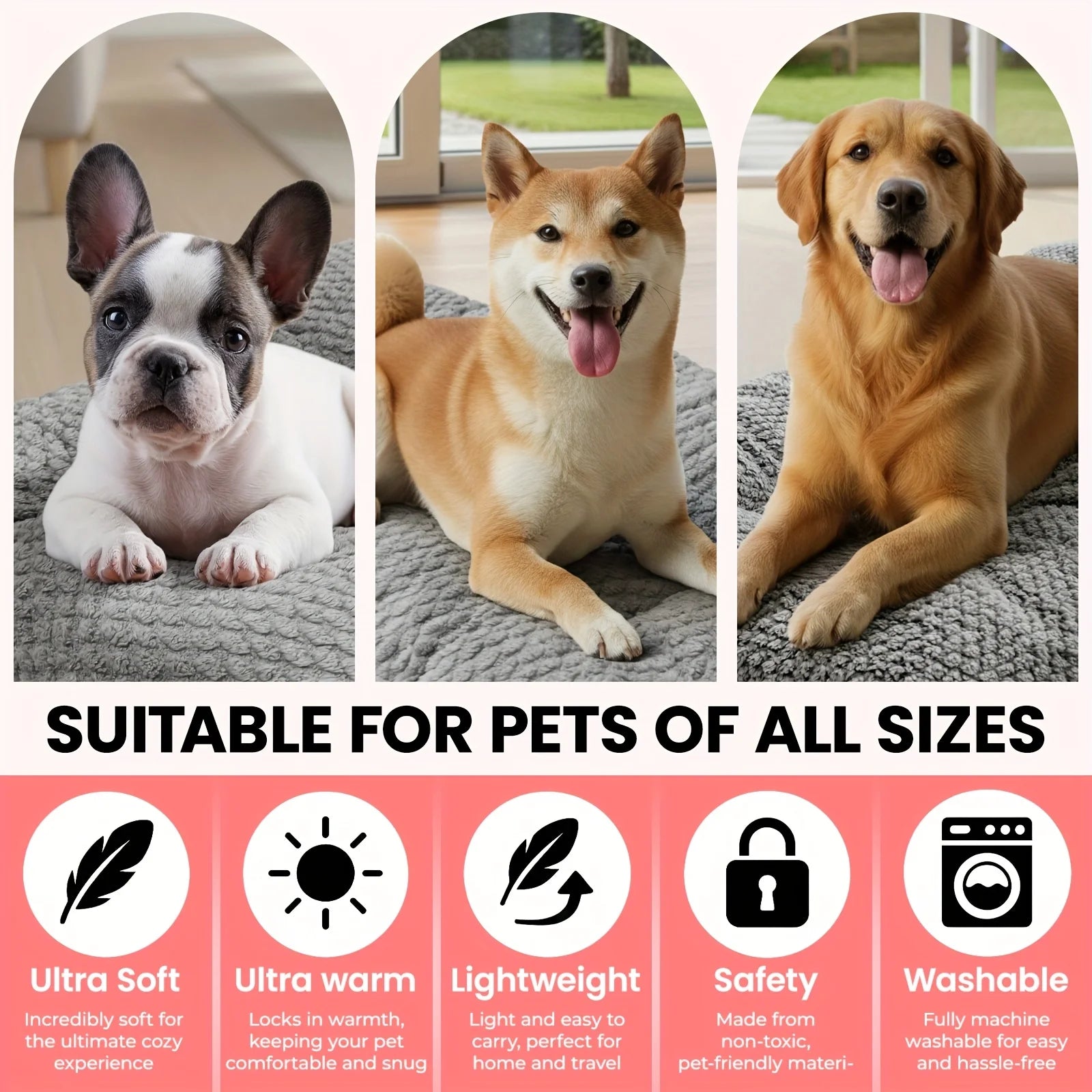 Extra-Large Plush Dog Crate Pad Pet Bed with Pillow Raised Edges Ultra-Soft Polyester Mattress for Small Medium Large Dogs