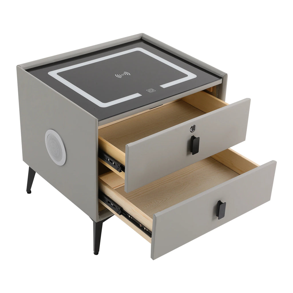 Modern Rectangular Bedside Table with Drawers Bluetooth Speaker Smart Bedside