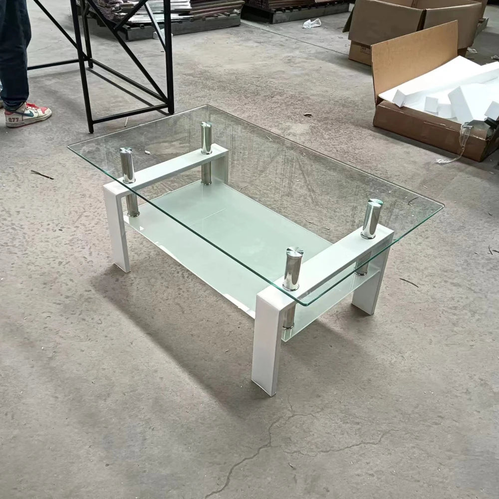 Tempered Clear Glass Coffee Table 2-Layers Coffee