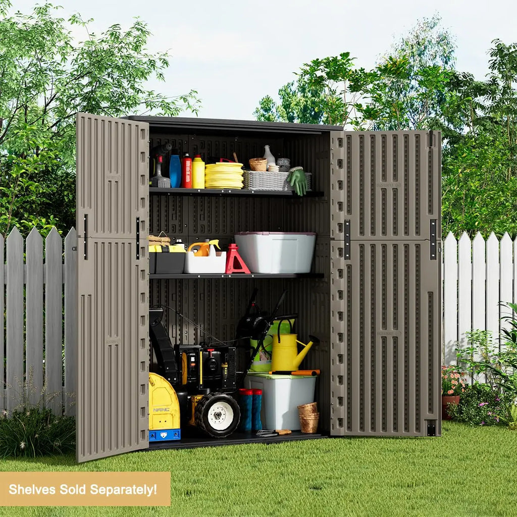 Outdoor Storage Shed,57 Cu.ft Vertical Outdoor Storage Cabinet Waterproof, Outdoor Resin Tool Shed for Patio, Customized