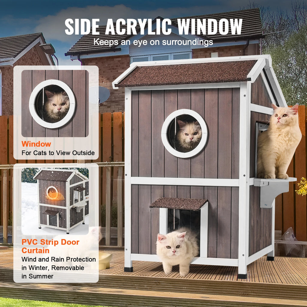 SucceBuy Outdoor Cat House Feral Cat Shelter for Multiple Cat Large Outdoor Wooden Doors Window