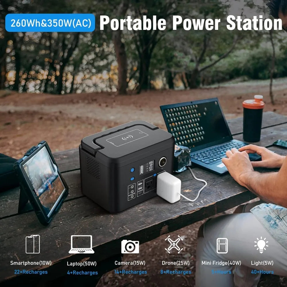 Portable Power Station 350W,  260Wh/70,000mAh Backup Lithium Battery, 110V Pure Sine Wave Power Bank with 2 AC Outlets