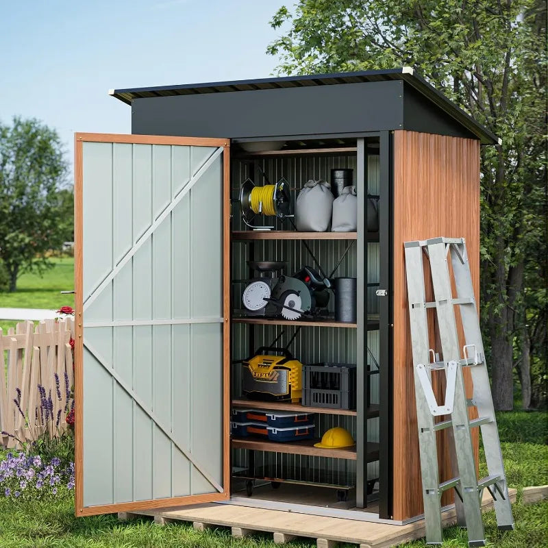 5x3 Ft Storage Shed, Outdoor Metal Shed With Lock, Small Lean To Shed, Compact Vertical Outside Bike Tiny House For Garden
