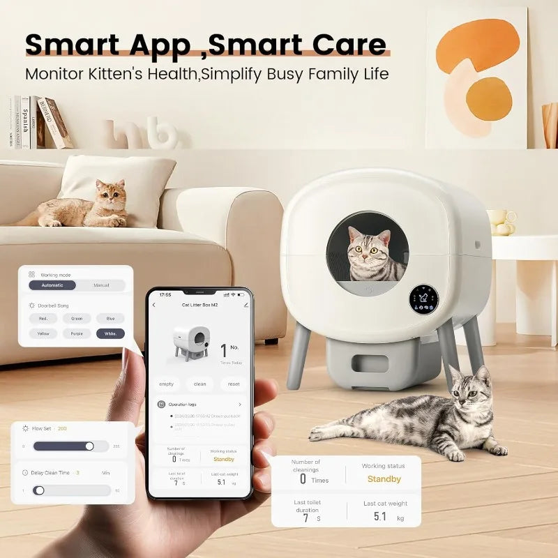 Extra Large  Multiple Cats, Odor-Free, App-Controlled, Ambient Light Waste Disposal