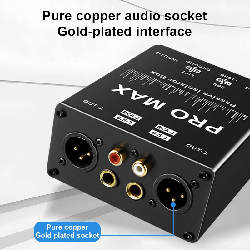 2-Way Audio Isolator Noise Eliminator XLR 6.5mm RCA Lotus Dual Channel Audio Current Noise Filter for Mixer Live Broadcast