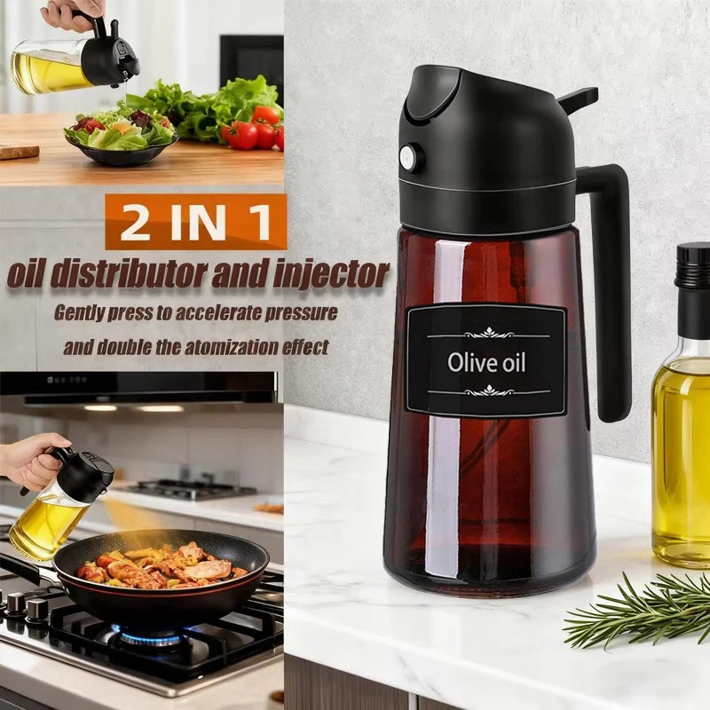 16oz/470ml 2-in-1 Brown Glass Oil Dispenser Sprayer Leakproof Eco-Friendly Olive Oil Sprayer for Cooking Baking BBQ Grill