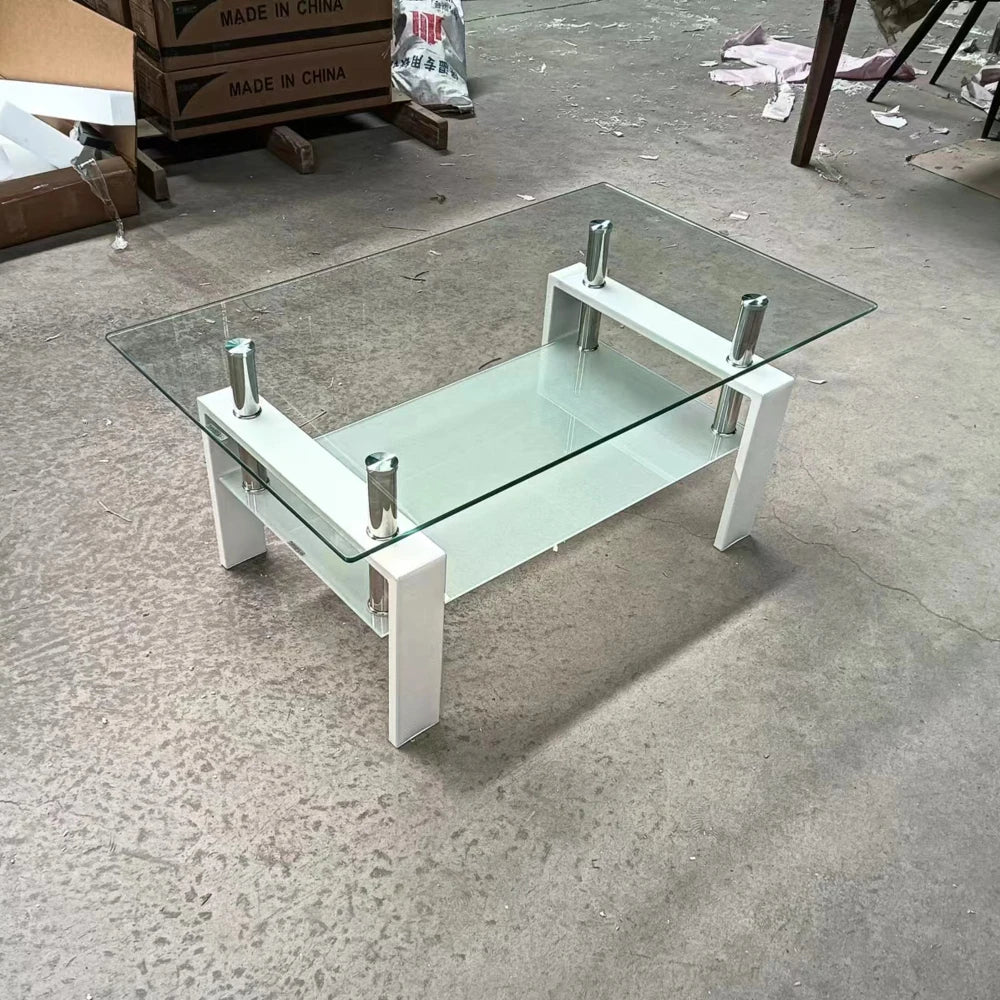 Tempered Clear Glass Coffee Table 2-Layers Coffee