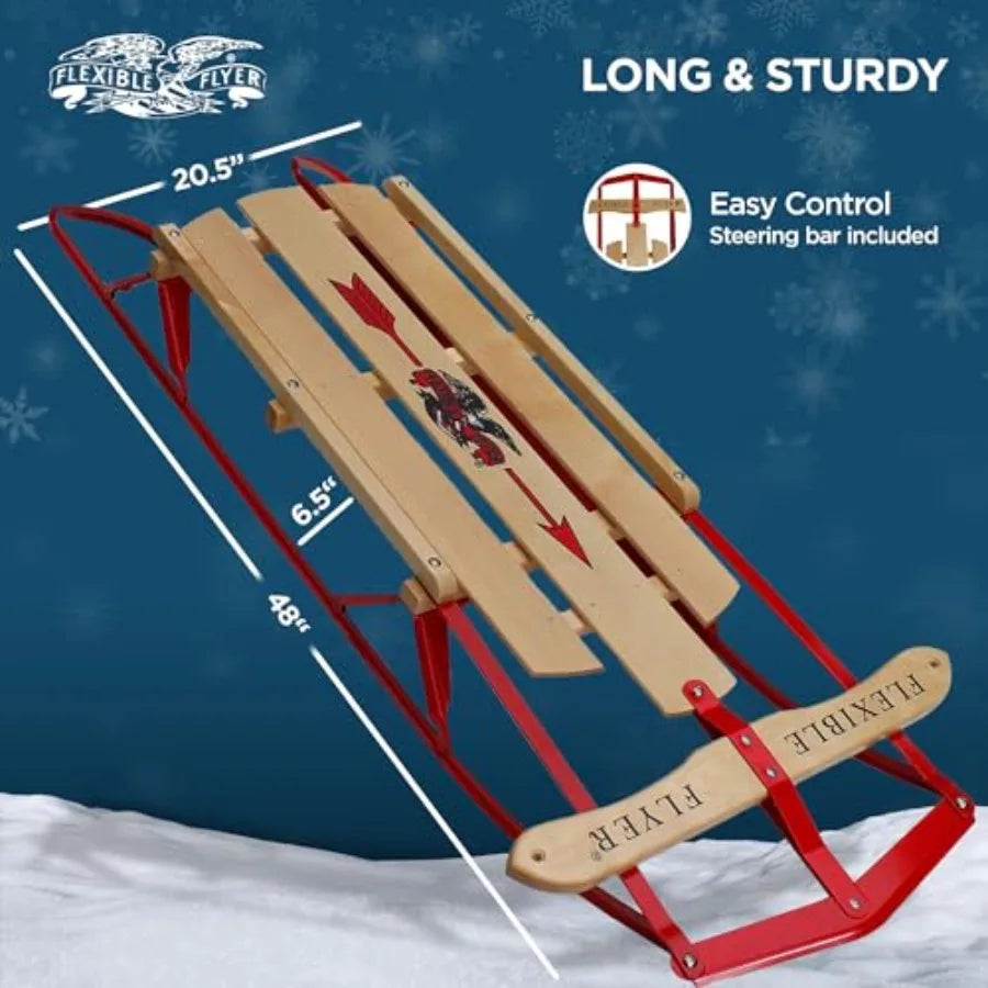 Flexible Flyer Metal Runner Sled. Steel Wood Steering Snow Slider