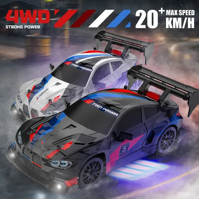 New 4WD 1:24 Scale RC Drift Car 2.4GHz 30KM/H High Speed M4 Racing Sport Toy Car LED Lights with Extra Tires Toy Kid Adult Gifts