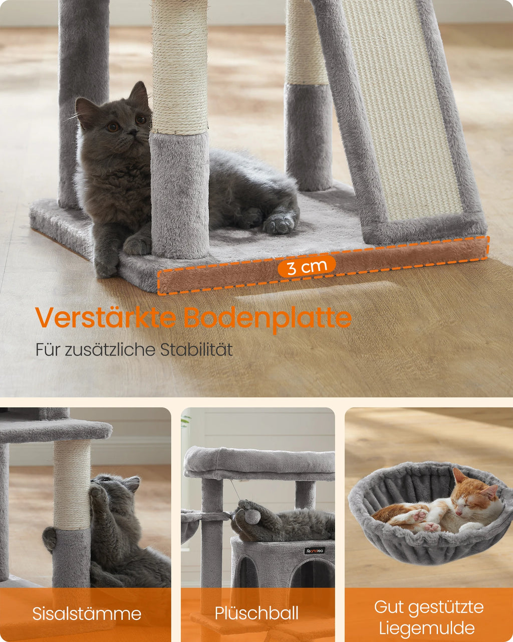 FEANDREA scratching post with large observation deck, scratching board by SONGMICS