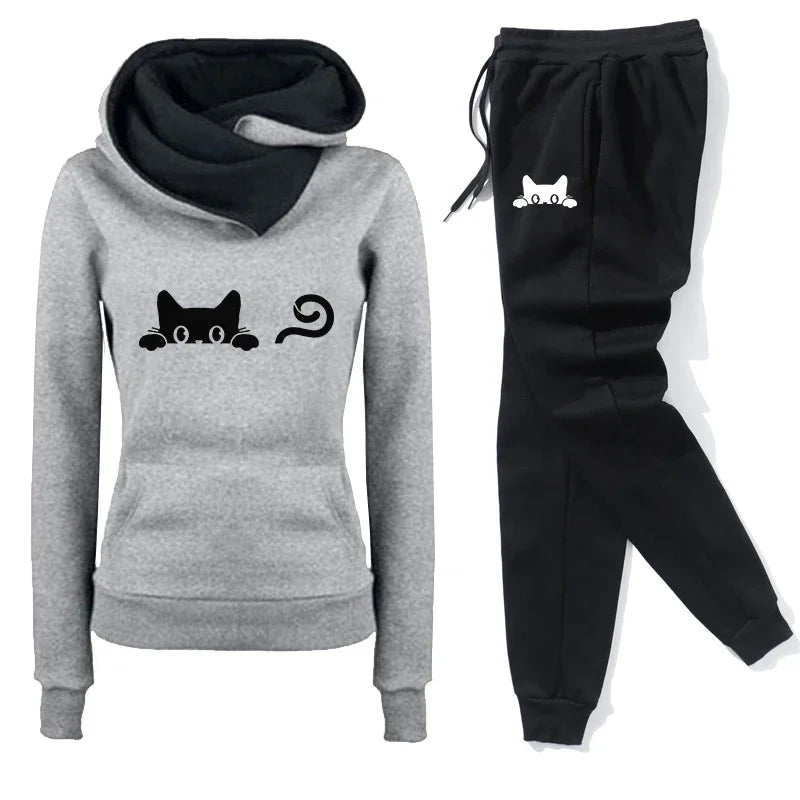 2025 Autumn Winter Women Jogging Set Printed High Collar Hoodie Sports Pants Sports Wear Women's Sports Set Women Tracksuit Sets