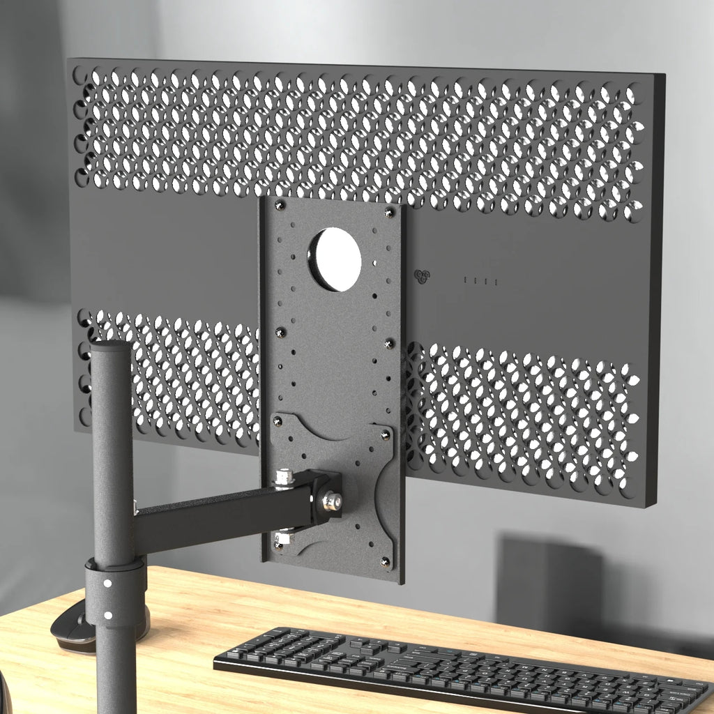 Adjust screen Up and Down or Left Right with monitor support by a borad through VESA holes height lower setting