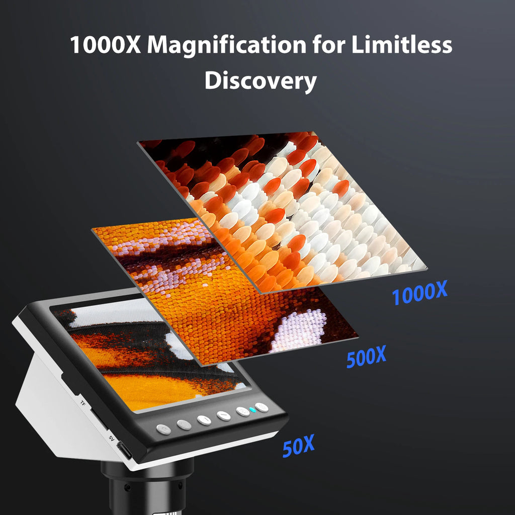 Hayve 4.3'' Digital Microscope 1000X Coin Microscope 1080P Video Microscope for Adult Soldering Microscope With 8 LEDs , PC View