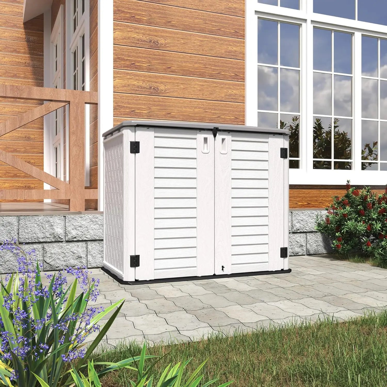 Storage Shed Weather Resistance, Multi-Purpose Outdoor Storage Cabinet for Backyards and Patios, Horizontal Storage Shed for La